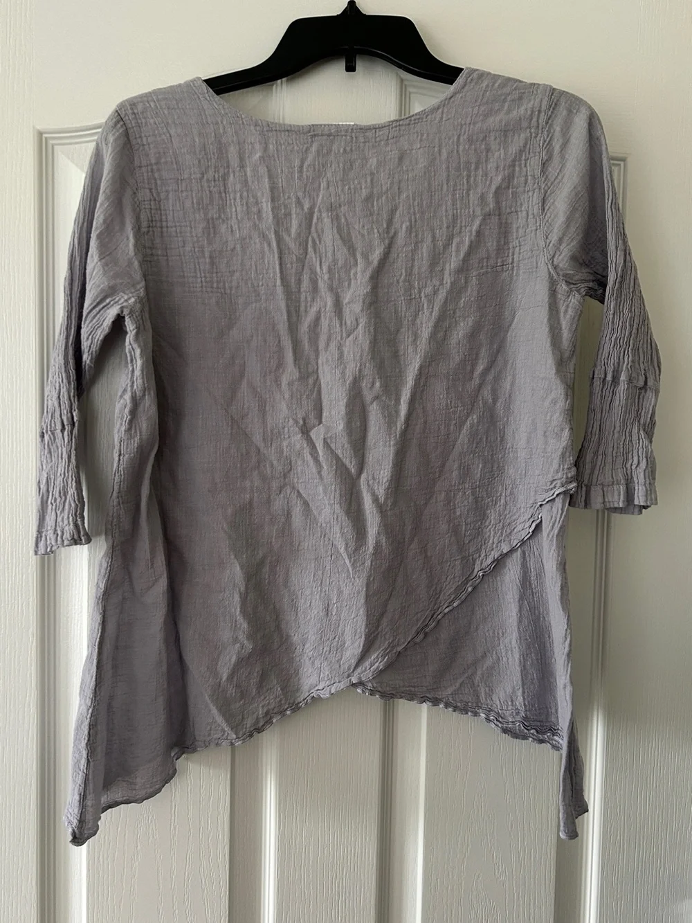 Color Me Cotton Light Gray Crinkled Asymmetric Crop Top - Tunic Women's